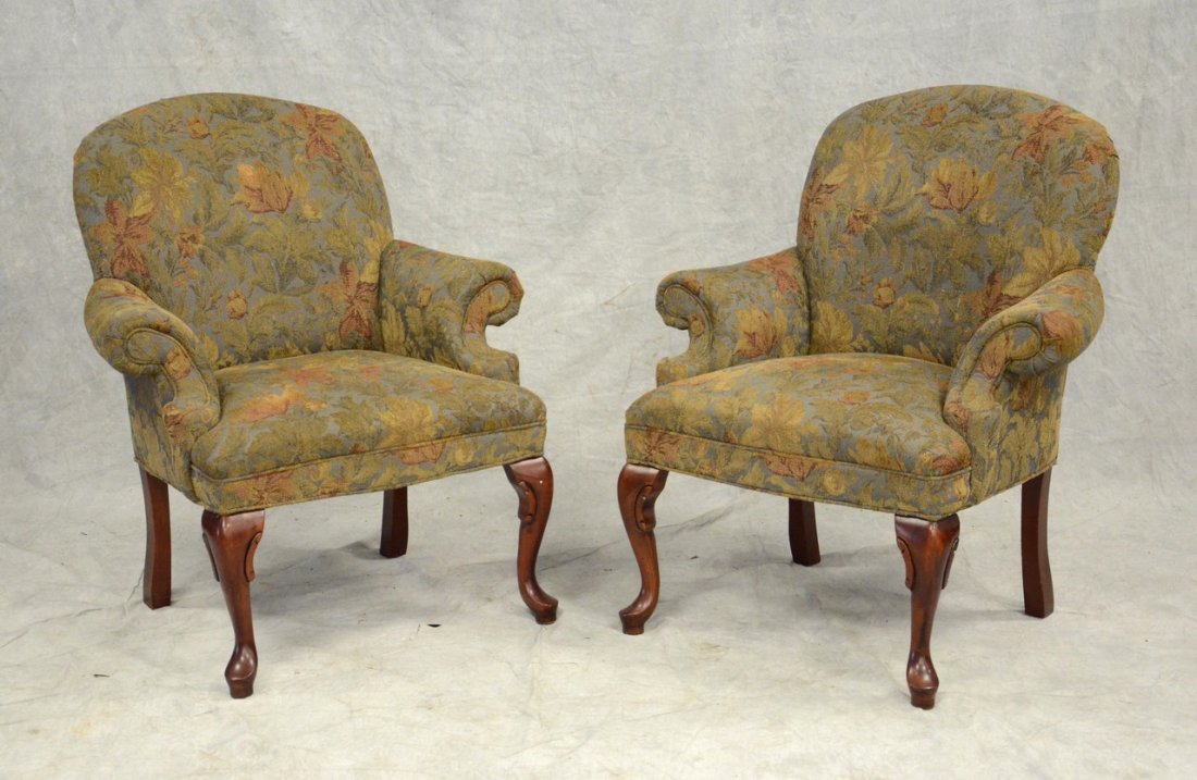 Pr Fairfield Floral Upholstered Arm chairs, 37-1/2" h, (1 of 2)