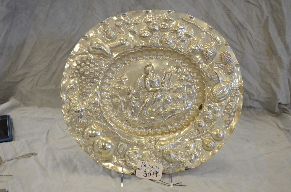 Oval repousse sterling silver hanging tray, border with (1 of 1)