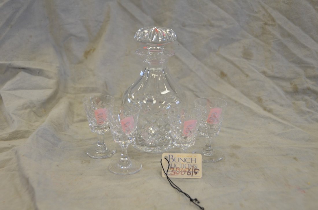 Cartier cut crystal decanter 7" h & 4 liqueur glasses (1 of 1)