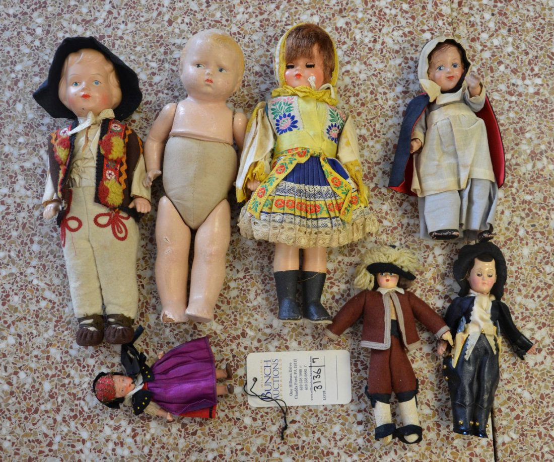 (7) composition dolls, several in ethnic costume, one (1 of 1)