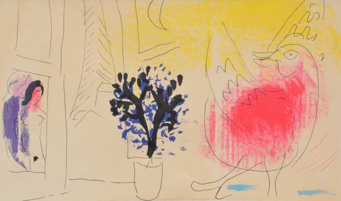 After Marc Chagall, lithograph, Red Rooster, 9" x (1 of 2)