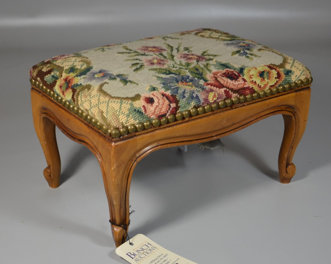 French style footstool with needlepoint covering, 13" l (1 of 1)