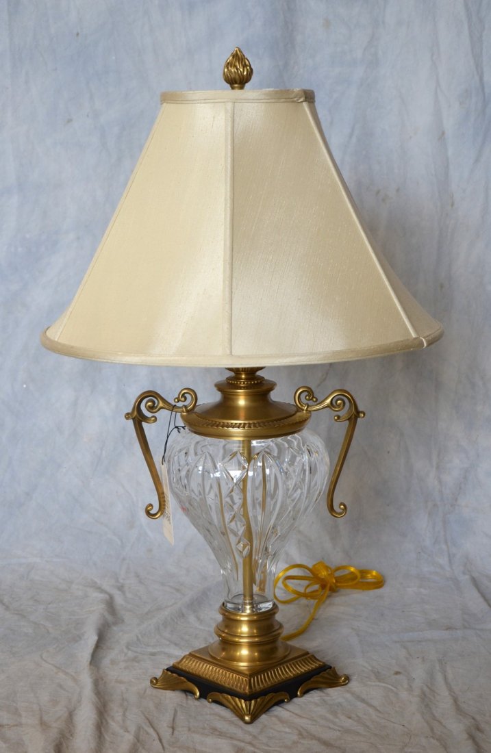Brass and crystal table lamp with flame finial, 30" (1 of 2)
