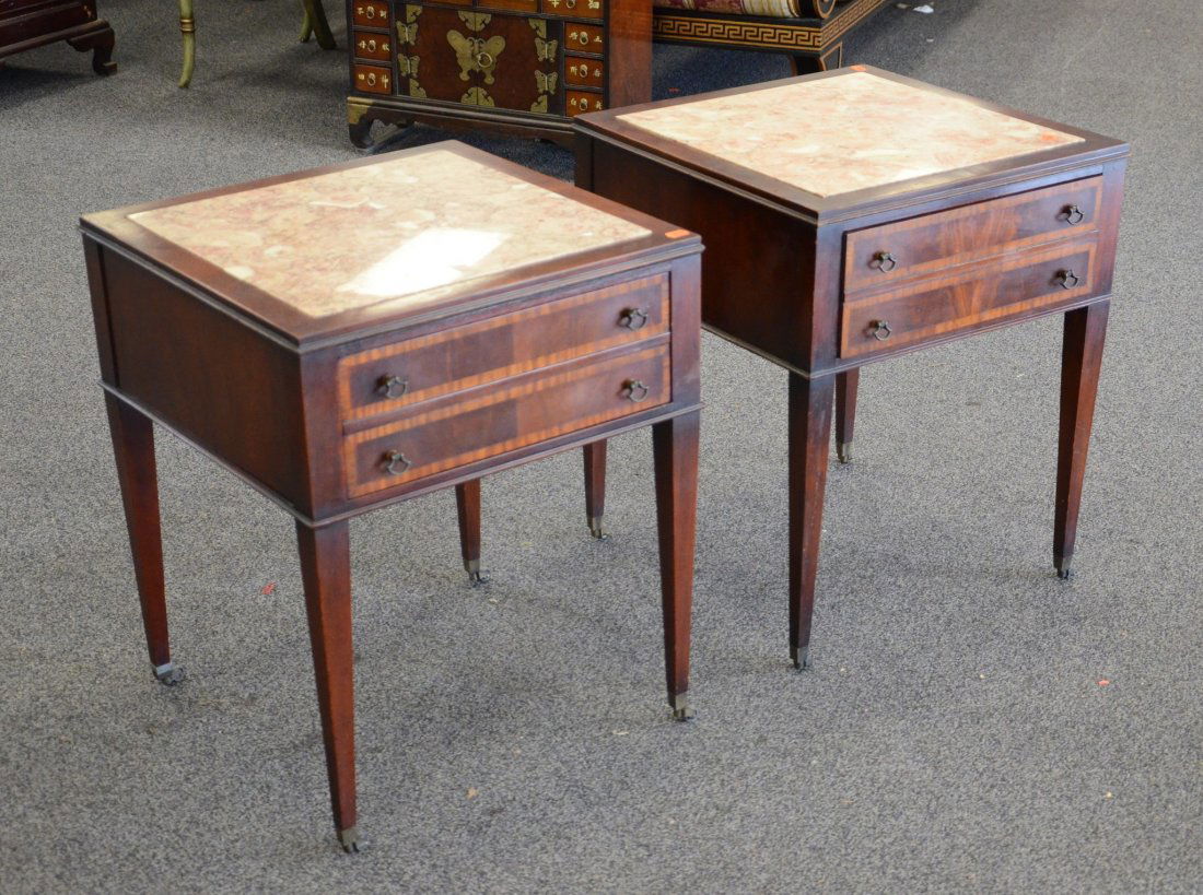 2 mahogany Weiman end tables with marble inserts, 25" (1 of 2)