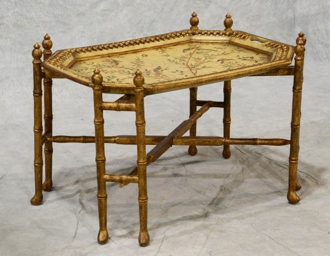 Green, gilt, & cream paint decorated tray top coffee (1 of 2)