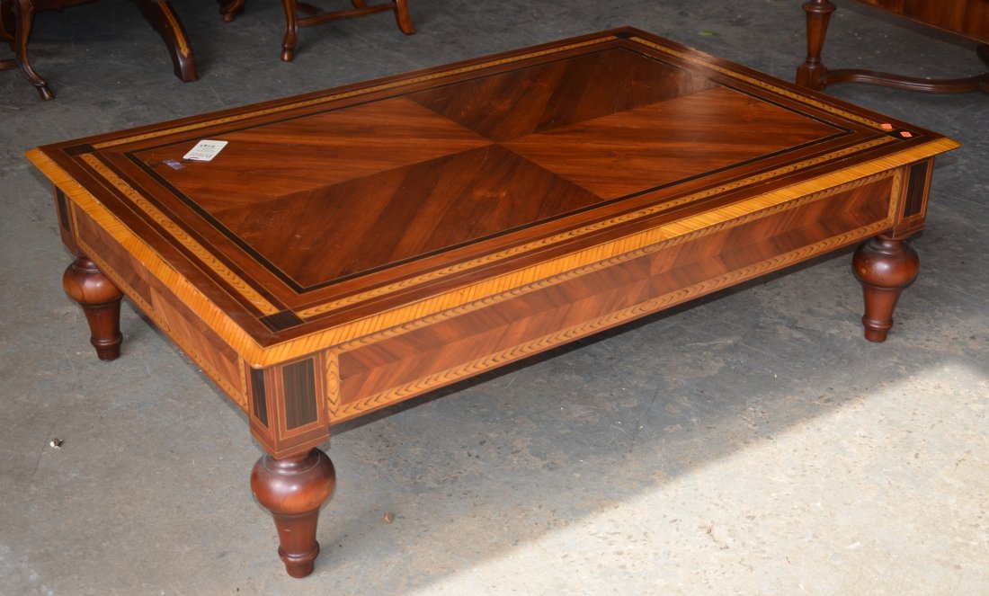 Alfonso Marina inlaid coffee table, 18" high, 61" long, (1 of 2)