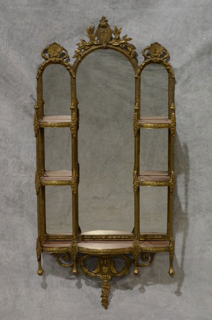 3-Panel mirror flanked by two 3-shelf sides, metal (1 of 1)