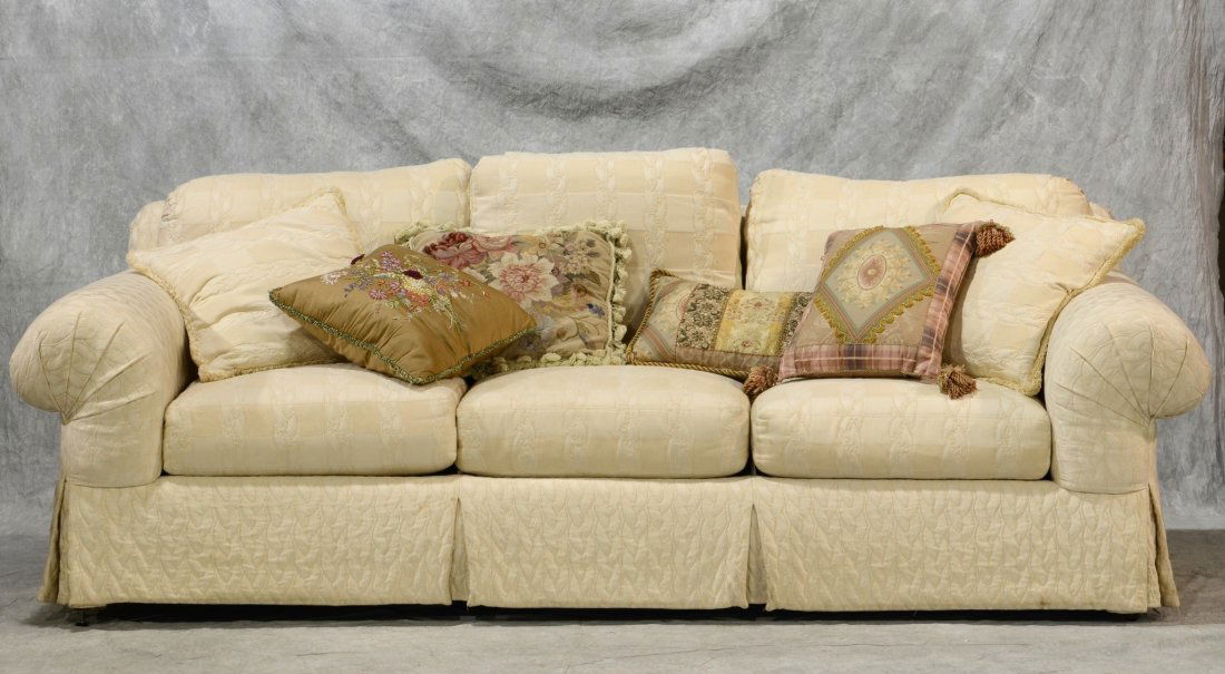Cream upholstered sofa & loveseat, longest 8'6" w x 34" (1 of 2)