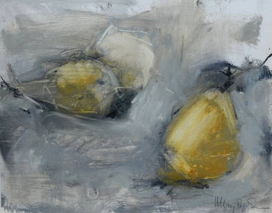 Mary Page Evans (American, DE, 20th Century), oil on: Mary Page Evans (American, DE, 20th Century), oil on paper, Pears, pencil signed lower right, 10" x 12-3/4" sight, 17-3/4" x 20-1/2" overall , Ex-collection of Anna Brelsford McCoy