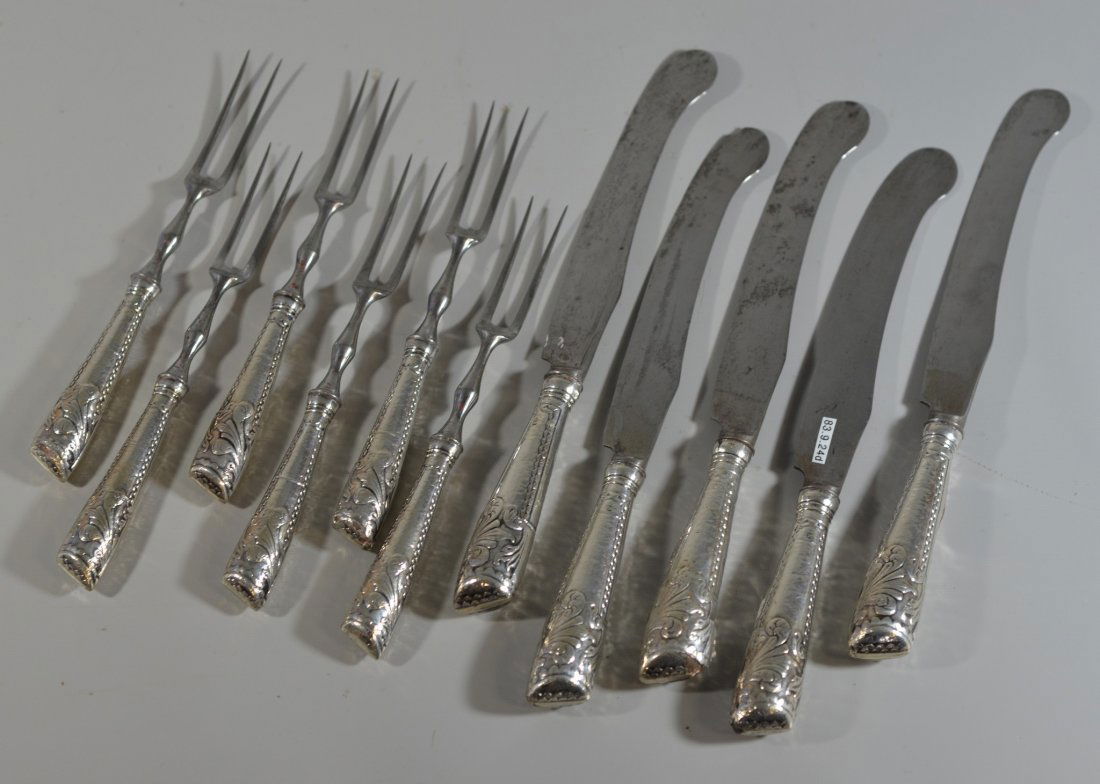 6 late 18th/19th c 2 tine forks with 5 matching knives, (1 of 1)
