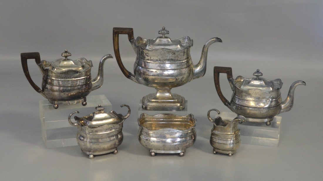 6 pc American coin silver tea service by Brown & Seal, (1 of 3)