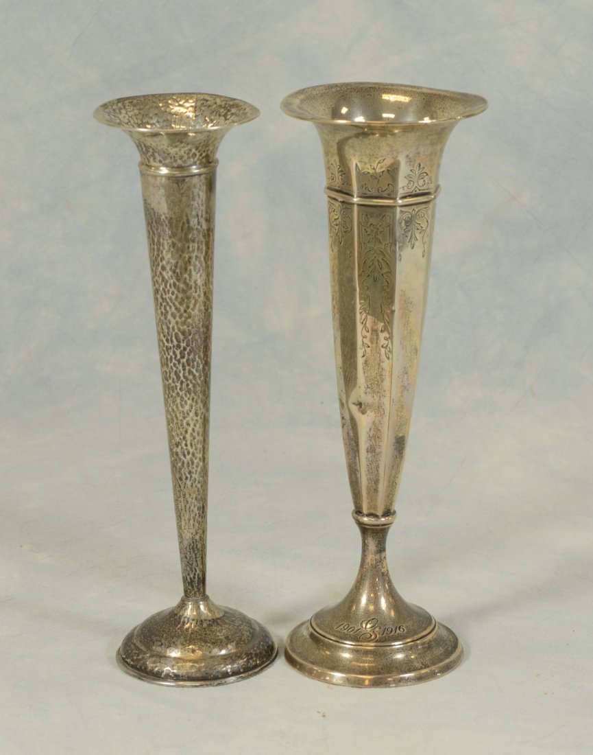 (2) Weighted sterling silver vases, one engraved, one (1 of 1)