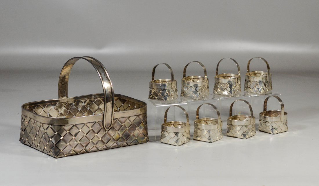 (9) Piece Cartier sterling handmade large basket with (1 of 2)