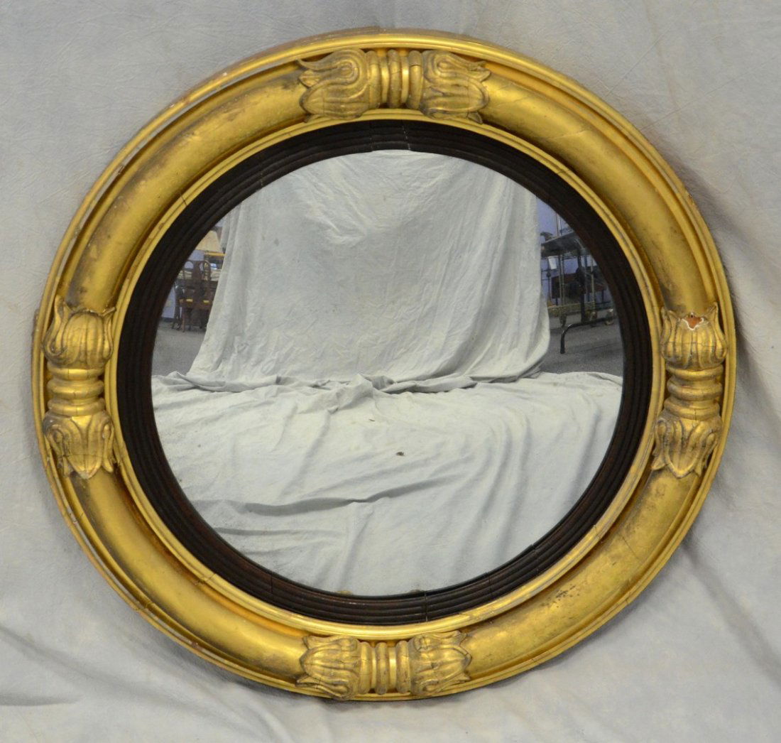 Gilt Federal bullseye mirror with ebonized liner 25: Gilt Federal bullseye mirror with ebonized liner 25 1/2" d