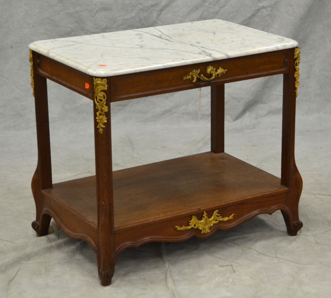 Louis XV style oak marble top side table, pull drawer (1 of 3)