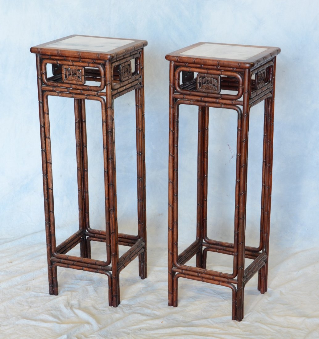 Pair of faux bamboo carved square pedestals with white (1 of 2)