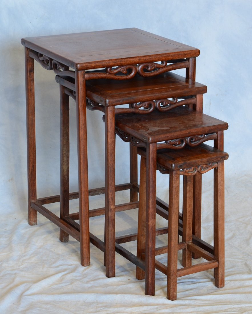 Nest of 4 carved teak Chinese tables, largest 17" (1 of 1)