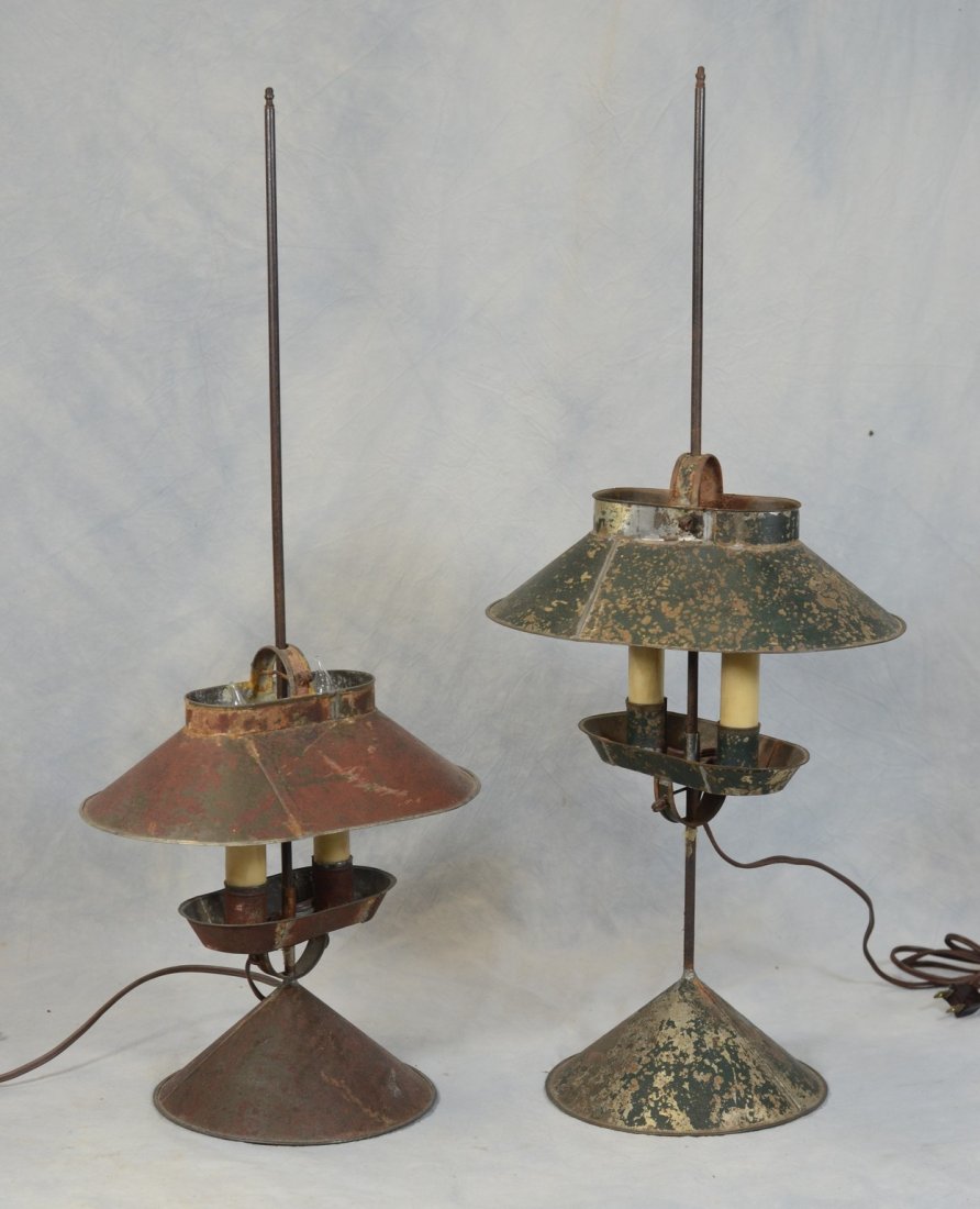 (2) painted tin candlestick lamps, converted to (1 of 1)