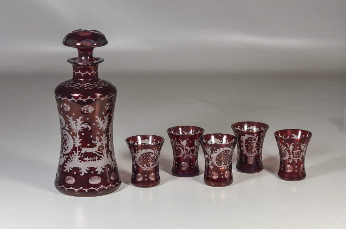 (6) Pieces of Bohemian ruby cut to clear glass, (1 of 1)