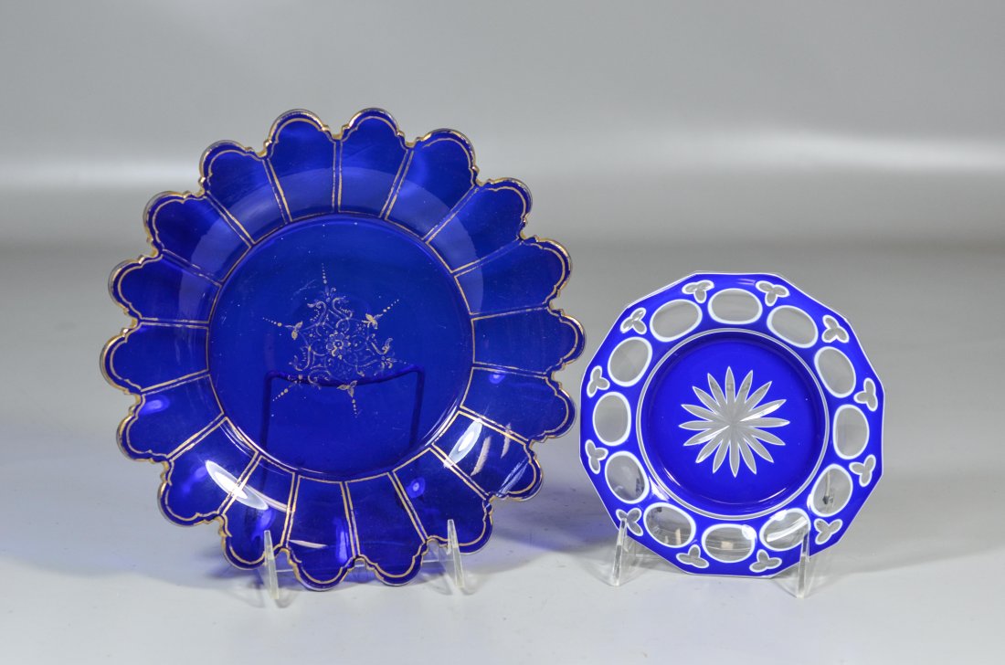 (2) Pieces of Continental glass, blue and white cut to (1 of 1)