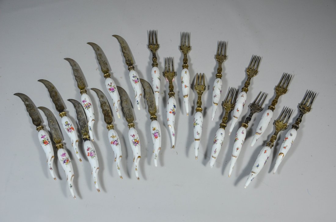 Continental porcelain handled fish set, 10 knives with (1 of 1)