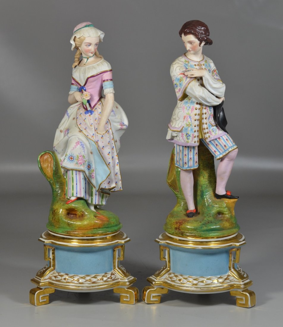 Pair of Continental bisque figurines on porcelain (1 of 6)
