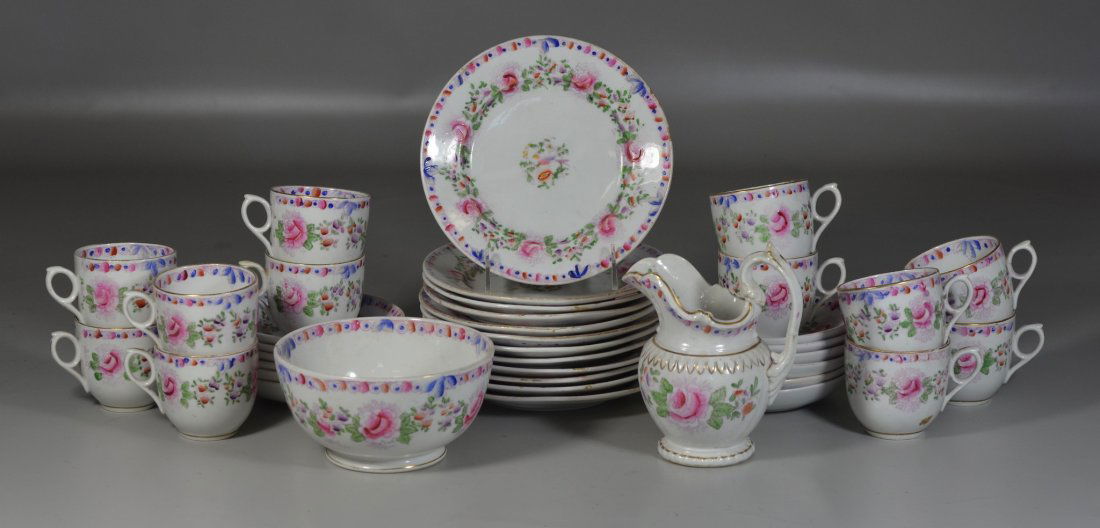 38 pc English Staffordshire pottery partial tea set, to (1 of 2)