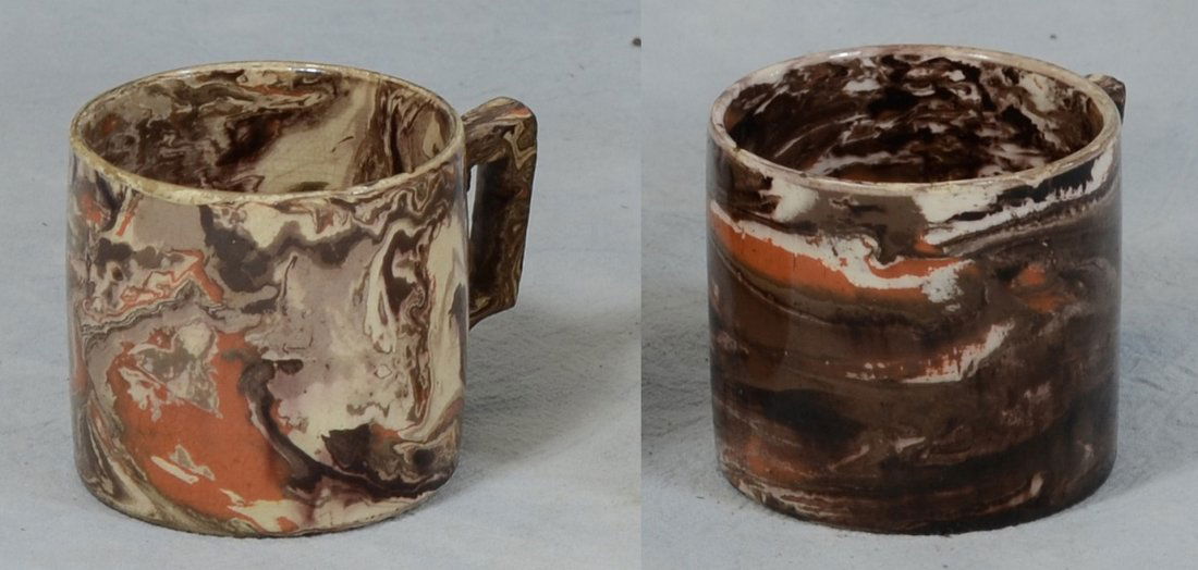 2 marbled glazed mocha child's mugs, tallest 2 1/4" h, (1 of 3)