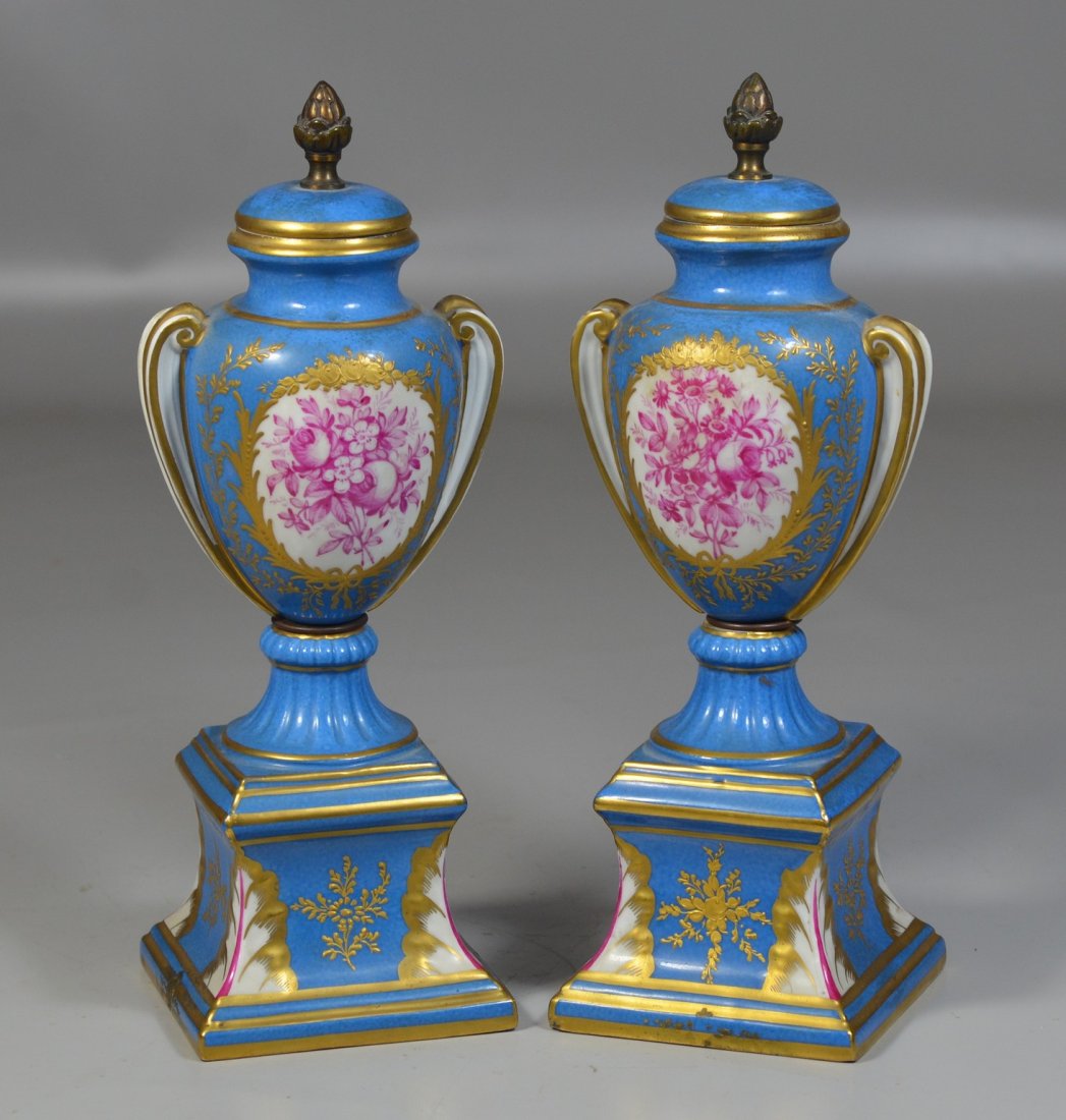Pair of Samson porcelain covered urns, robin's egg blue (1 of 9)