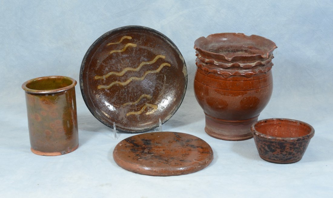 (5) Pieces Pennsylvania redware, including 2 pots, slip (1 of 1)