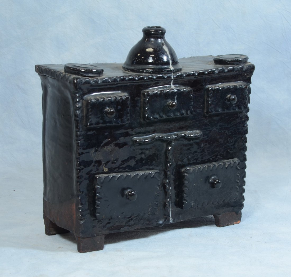Black glazed redware miniature bureau, 2 working (1 of 1)