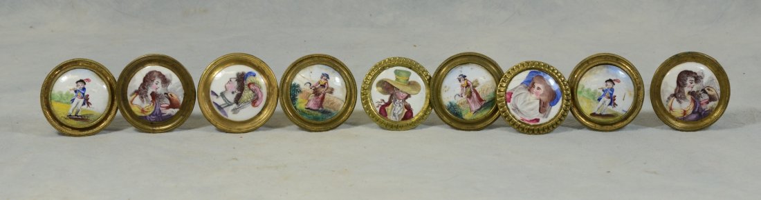 (9) Battersea Bilston English enamel tie backs, 4 pair (1 of 4)