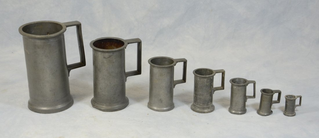 (7) Piece graduated Continental pewter measuring set, (1 of 1)