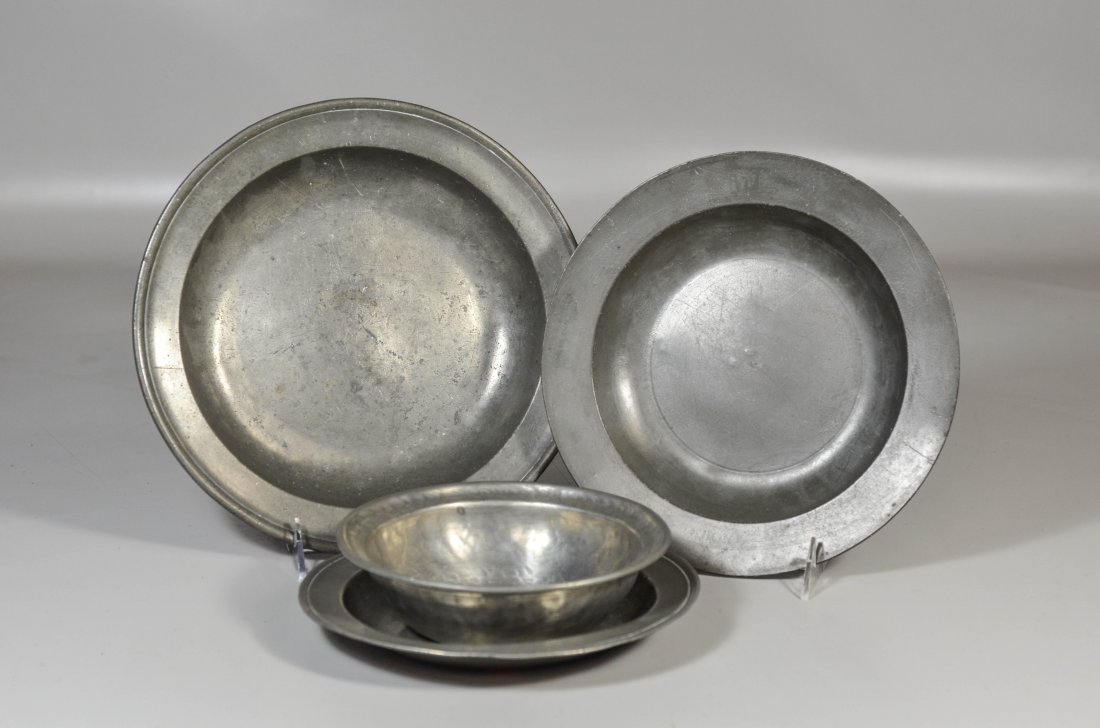 (4) Pieces of English pewter to include a shallow basin (1 of 1)