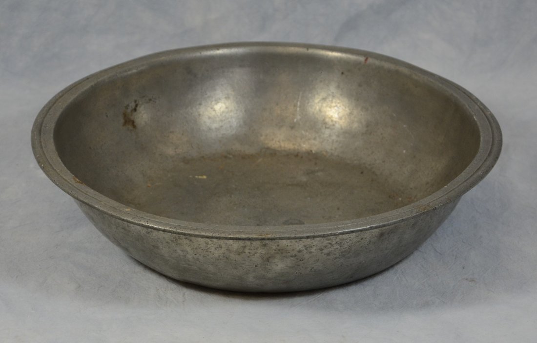 Large pewter basin, faintly marked, 14-1/4" dia x (1 of 1)