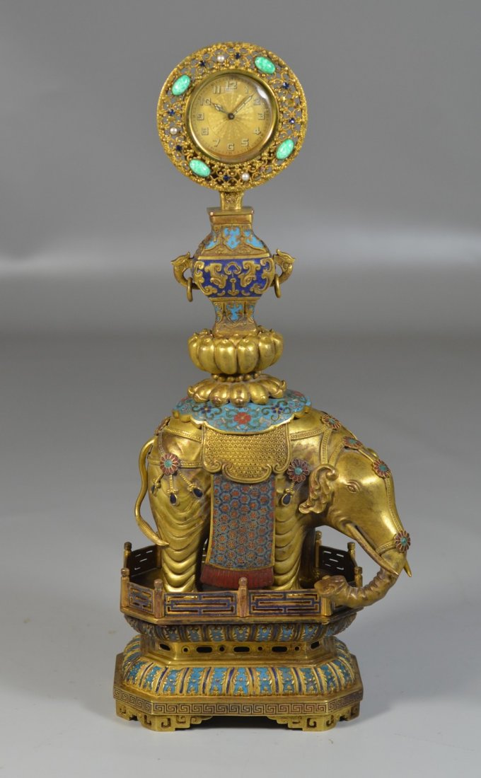 Chinese gilt bronze and cloisonne elephant and stand, (1 of 10)