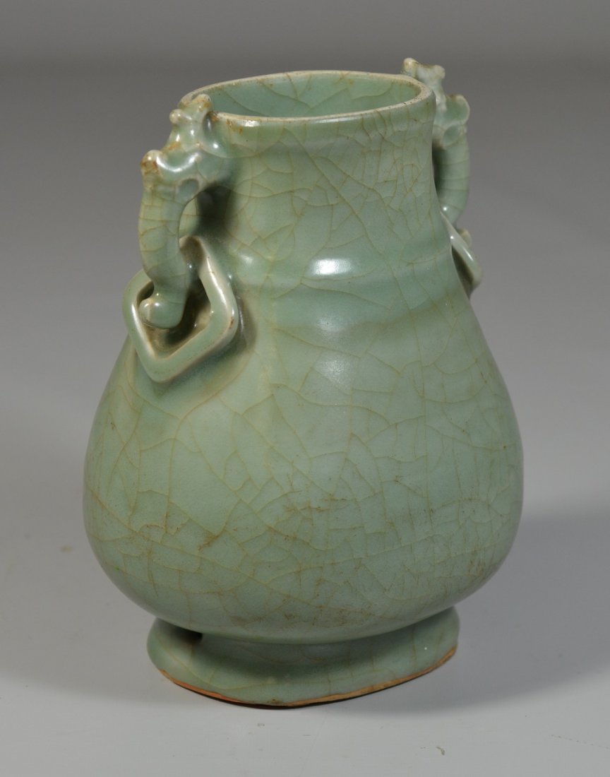Chinese celadon vase with stylized attached ring (1 of 4)