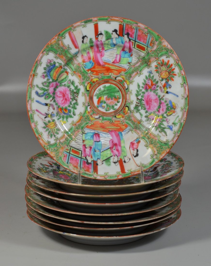 8 Chinese Export Rose Medallion plates, 9-1/2" (1 of 2)