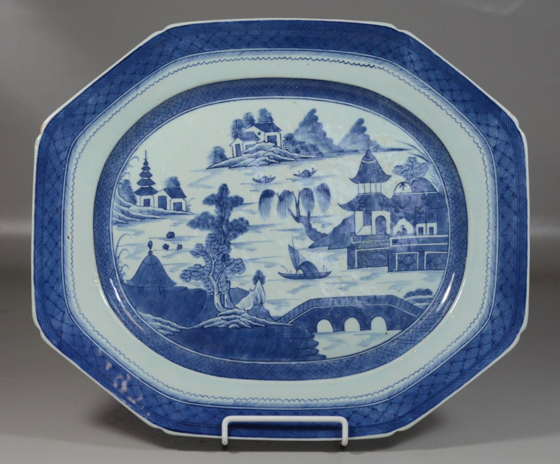 Large Chinese Export Canton pattern platter, 20" long, (1 of 2)