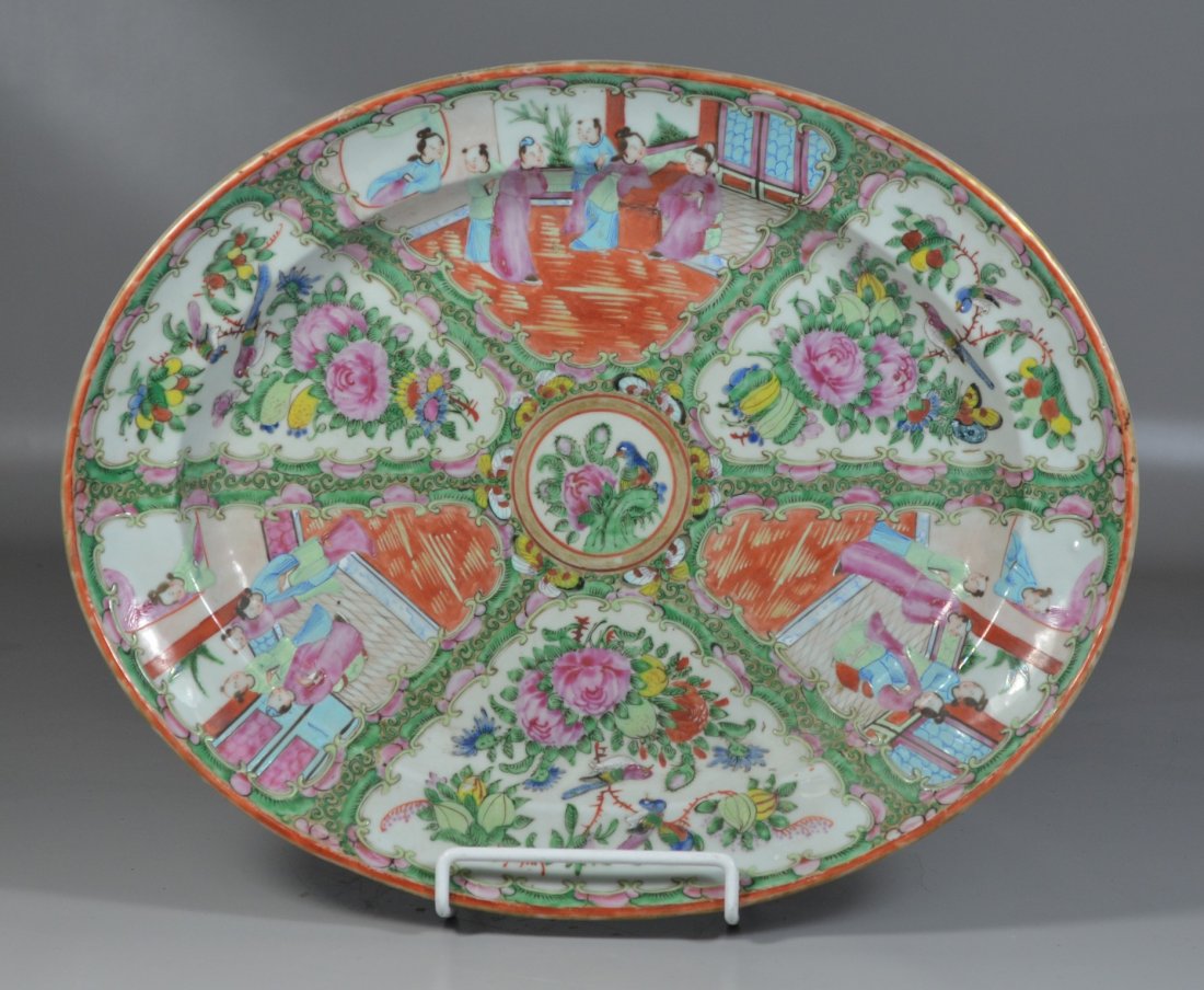 Chinese export Rose Medallion platter, 17-1/2" x 14" (1 of 2)