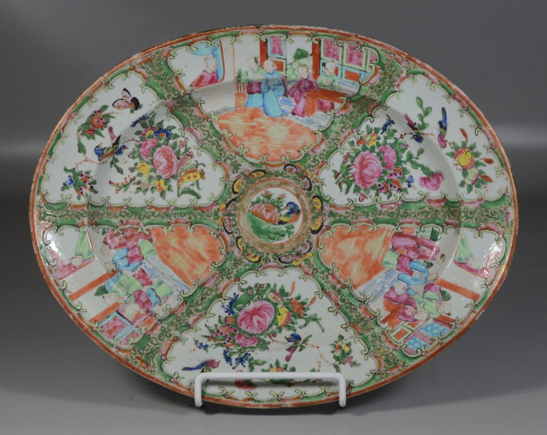 Chinese export Rose Medallion platter,  16" x 12-1/2", (1 of 2)