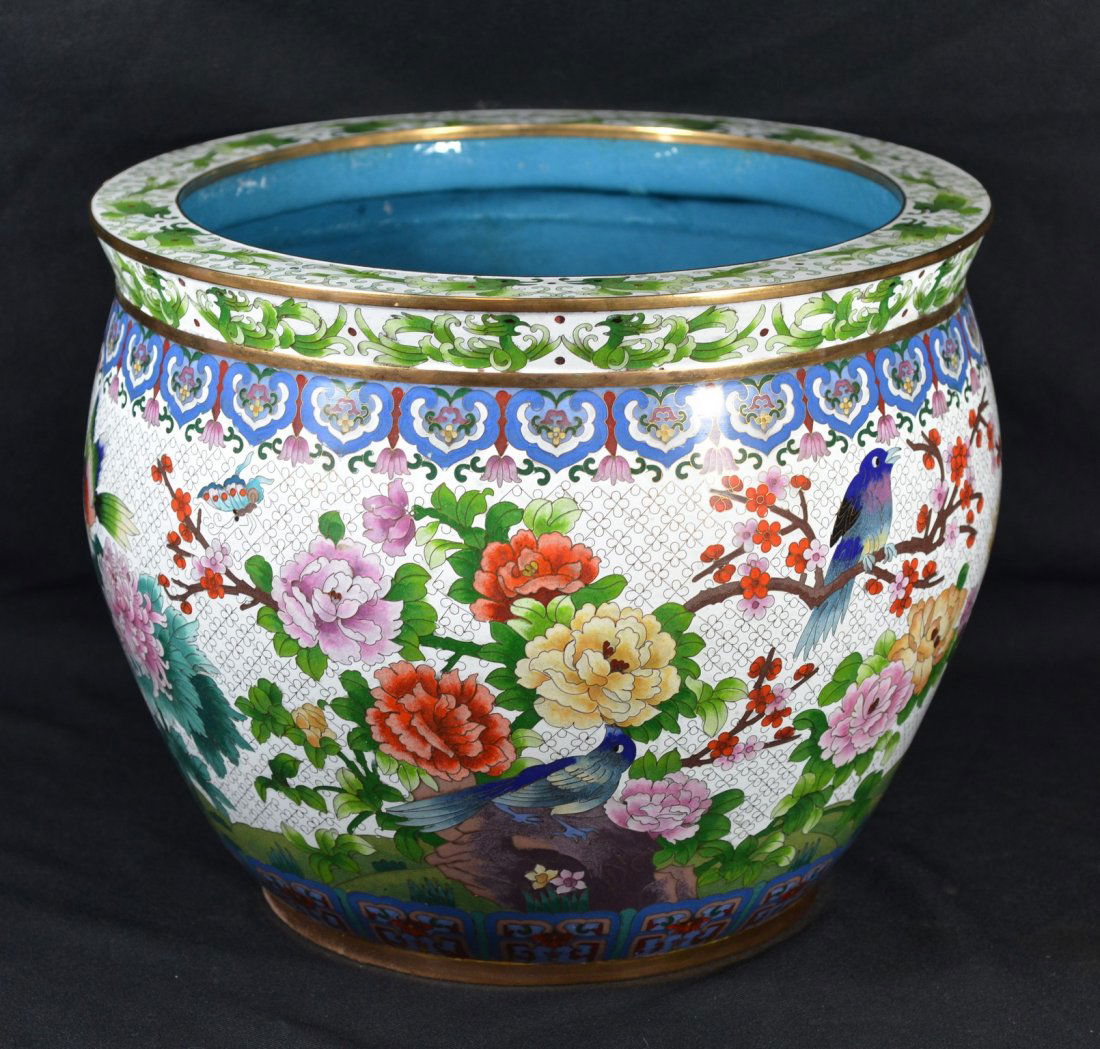 Large Chinese cloisonne jardinere with bird and floral (1 of 5)