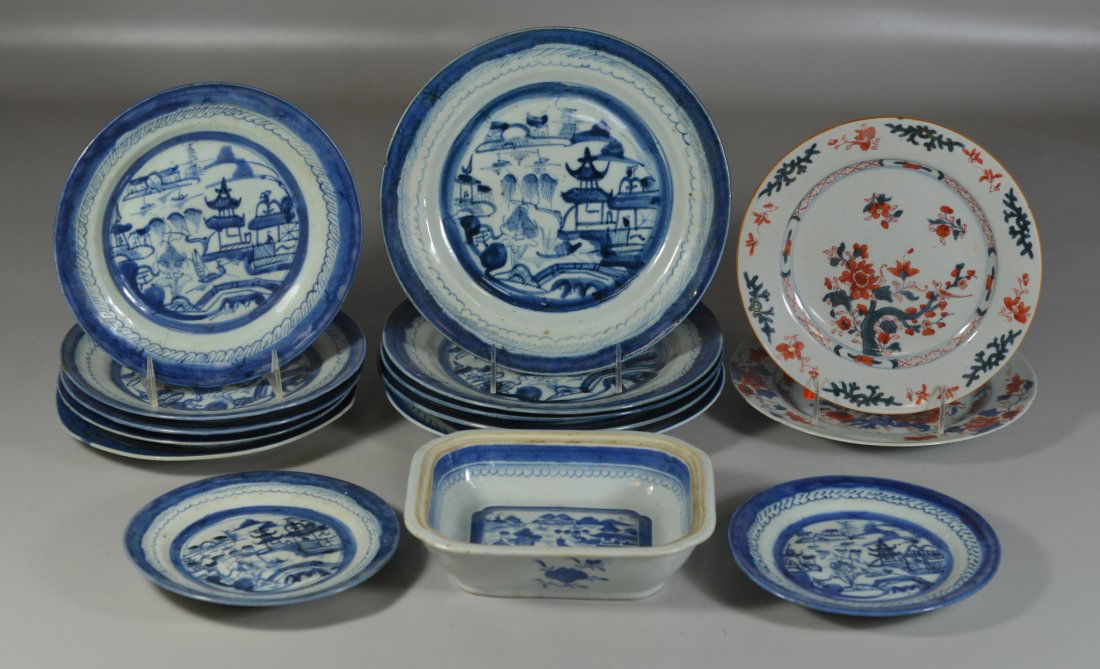 (13) pcs Canton Chinese Export porcelain, (5) each 10" (1 of 2)
