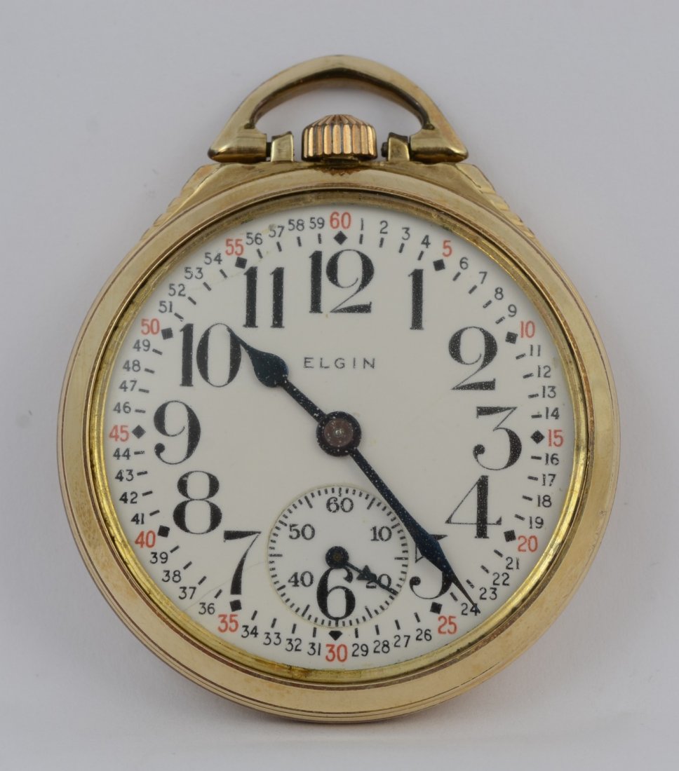Elgin 16S yellow gold fill open face 23j pocket watch, (1 of 3)