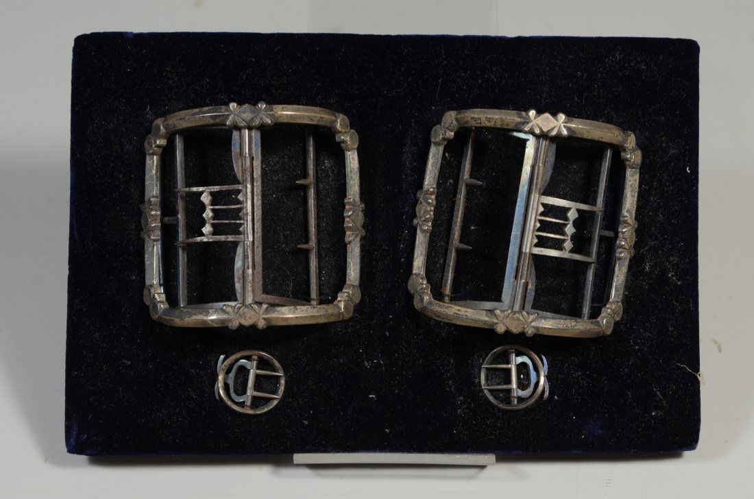 Pair of steel shoe buckles marked "Astbury", 2-1/2" h x (1 of 2)