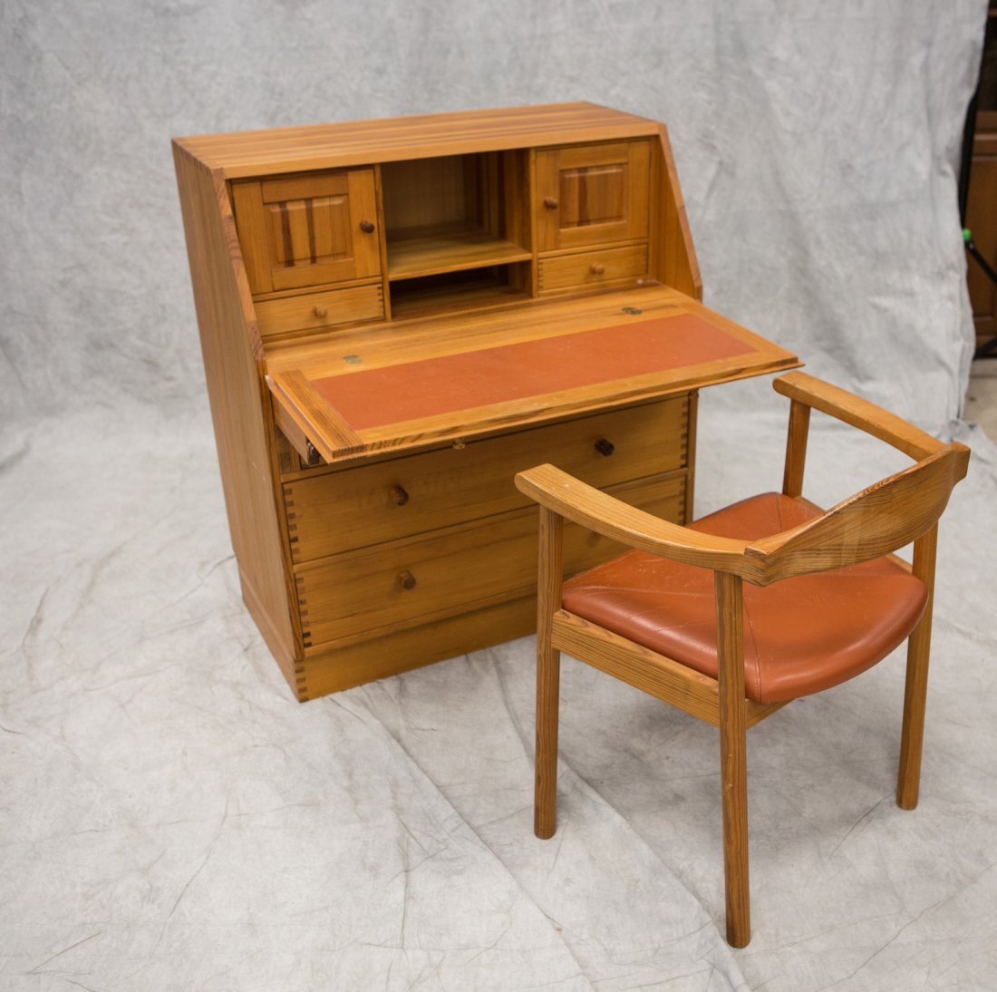 Danish mid-century modern design desk and chair, 40" h, (1 of 9)