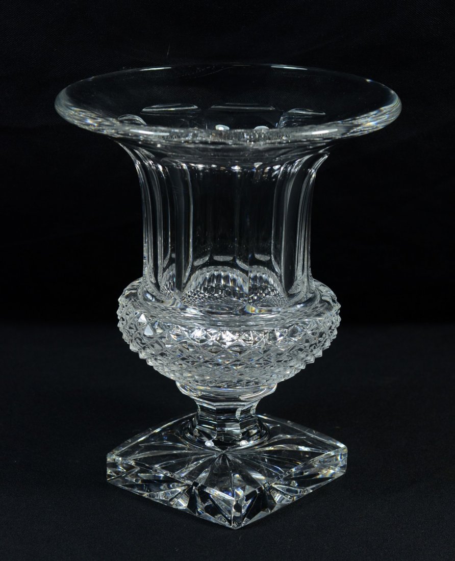St Louis Crystal pedestal vase, 10" high, signed to (1 of 2)