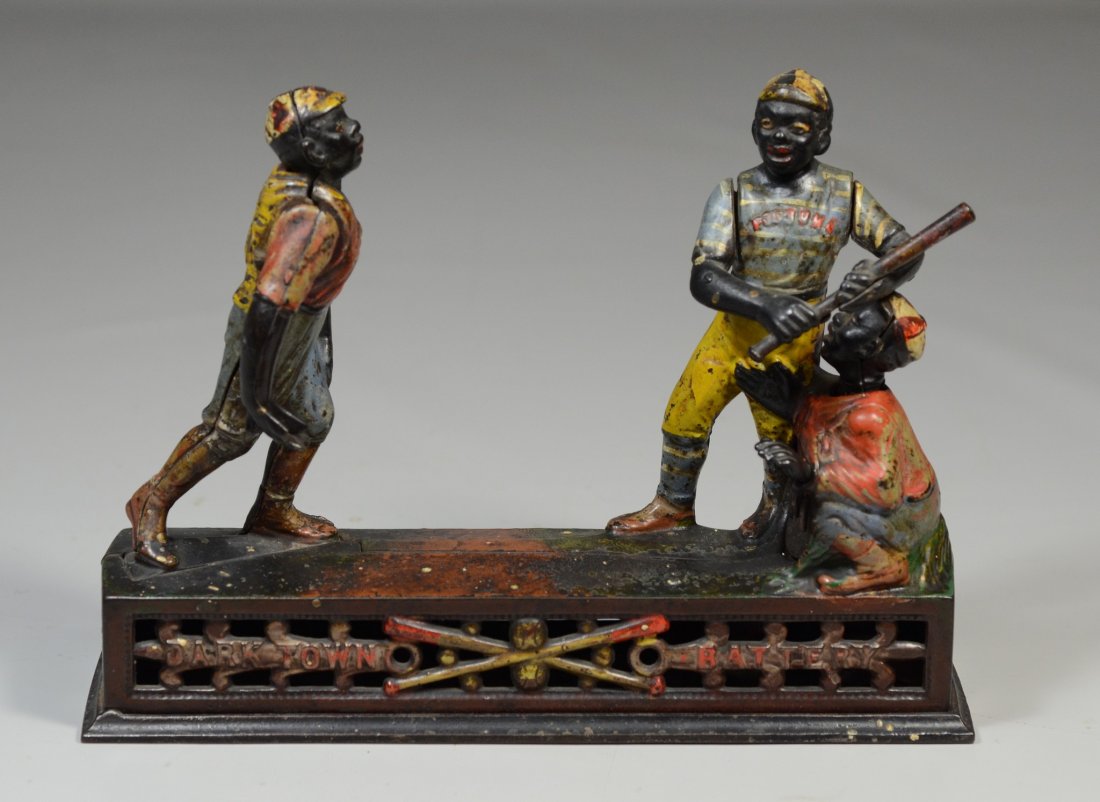 Cast Iron "Darktown Battery" Mechanical Baseball Bank, (1 of 6)
