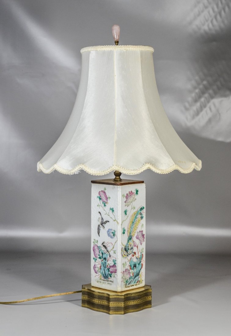 Chinese Famille Rose porcelain square hat stand mounted (1 of 3)