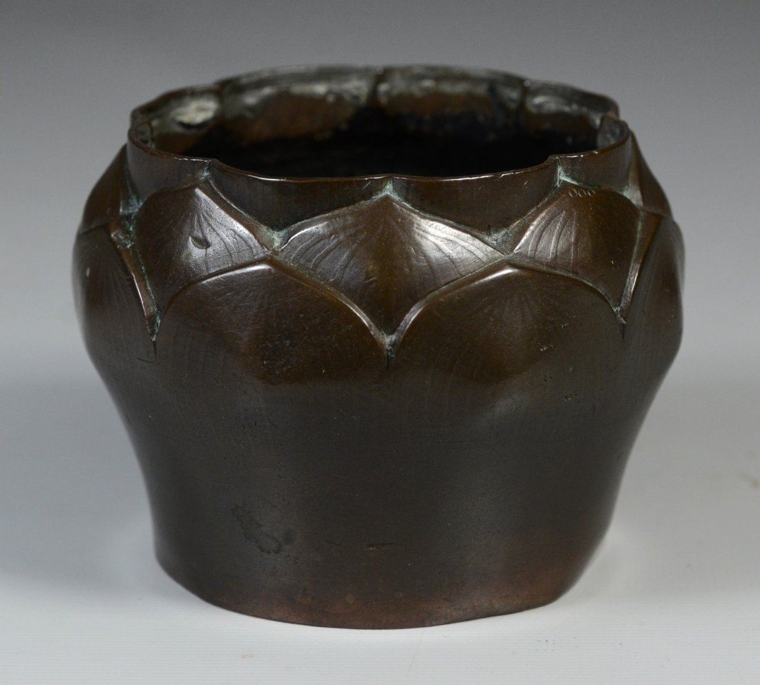 Early Chinese Lotus shaped bronze censer with mark to (1 of 2)